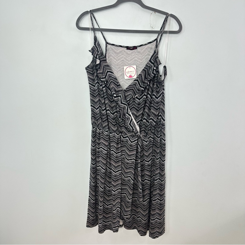 Sheila Rose Size 2X Gray & Black Midi Wrap Spaghetti Strap Faux Wrap Dress NWT